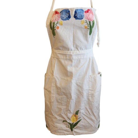 Vintage Tulip Flower Short White Apron Applique Flowers Small To Large - Picture 2 of 8